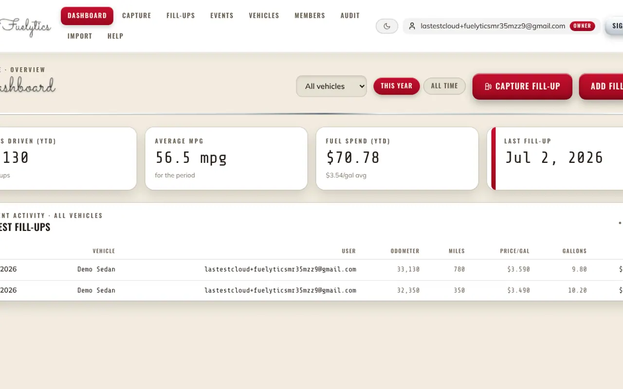 Fuelytics - Step 1 screenshot captured by Lastest