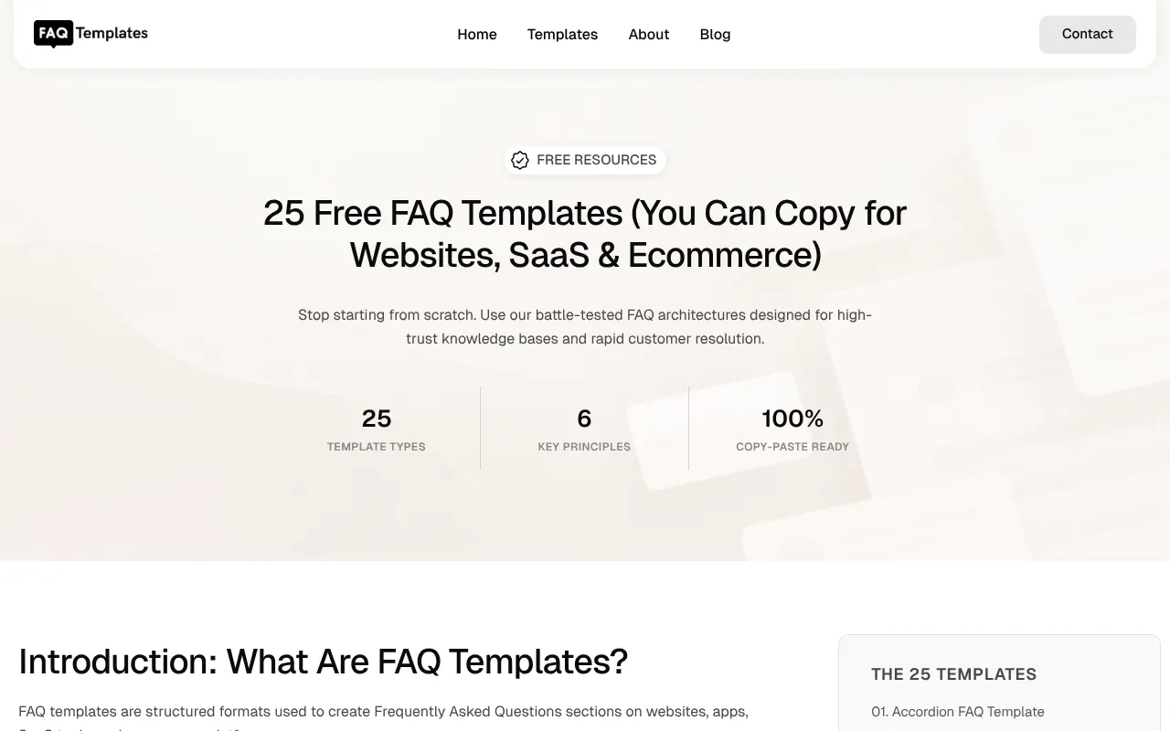 FAQ Templates - Step 1 screenshot captured by Lastest