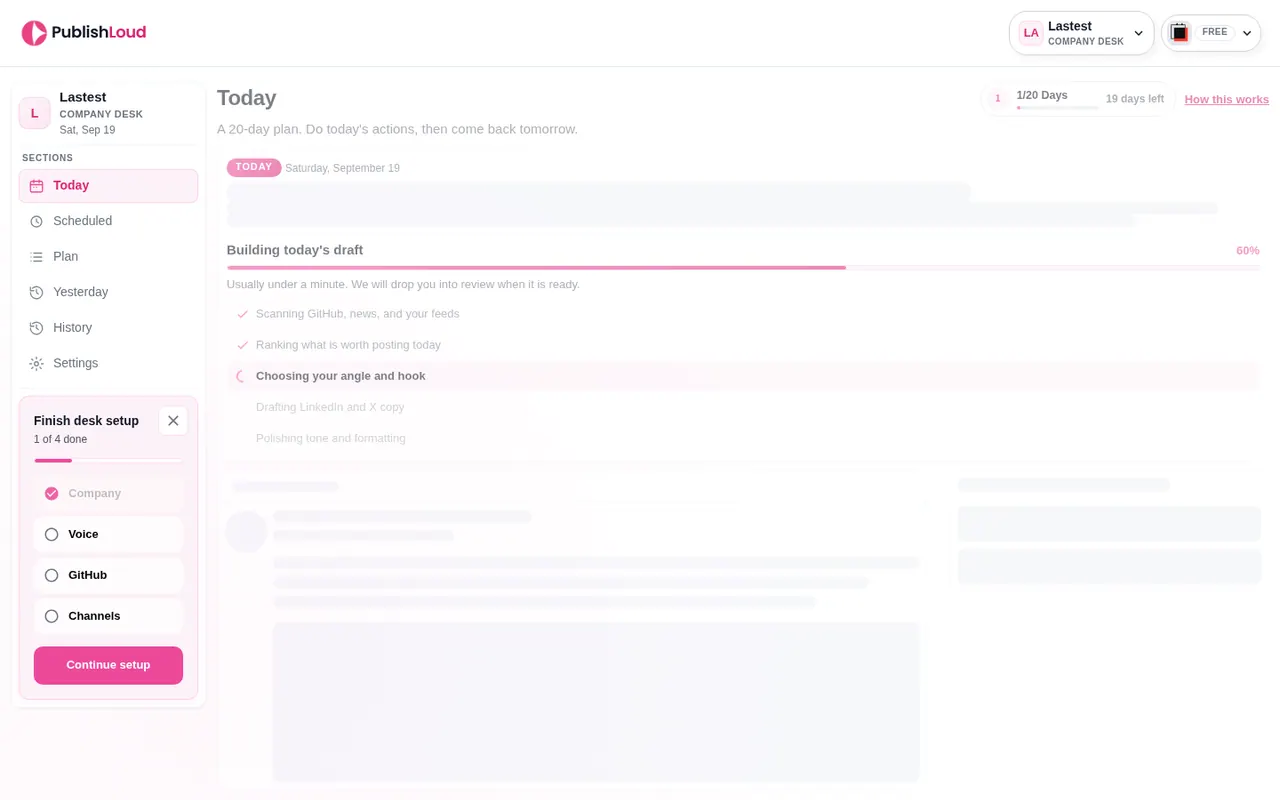 PublishLoud - Step 1 screenshot captured by Lastest