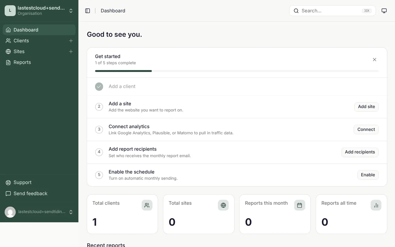 SendTidings - Step 1 screenshot captured by Lastest