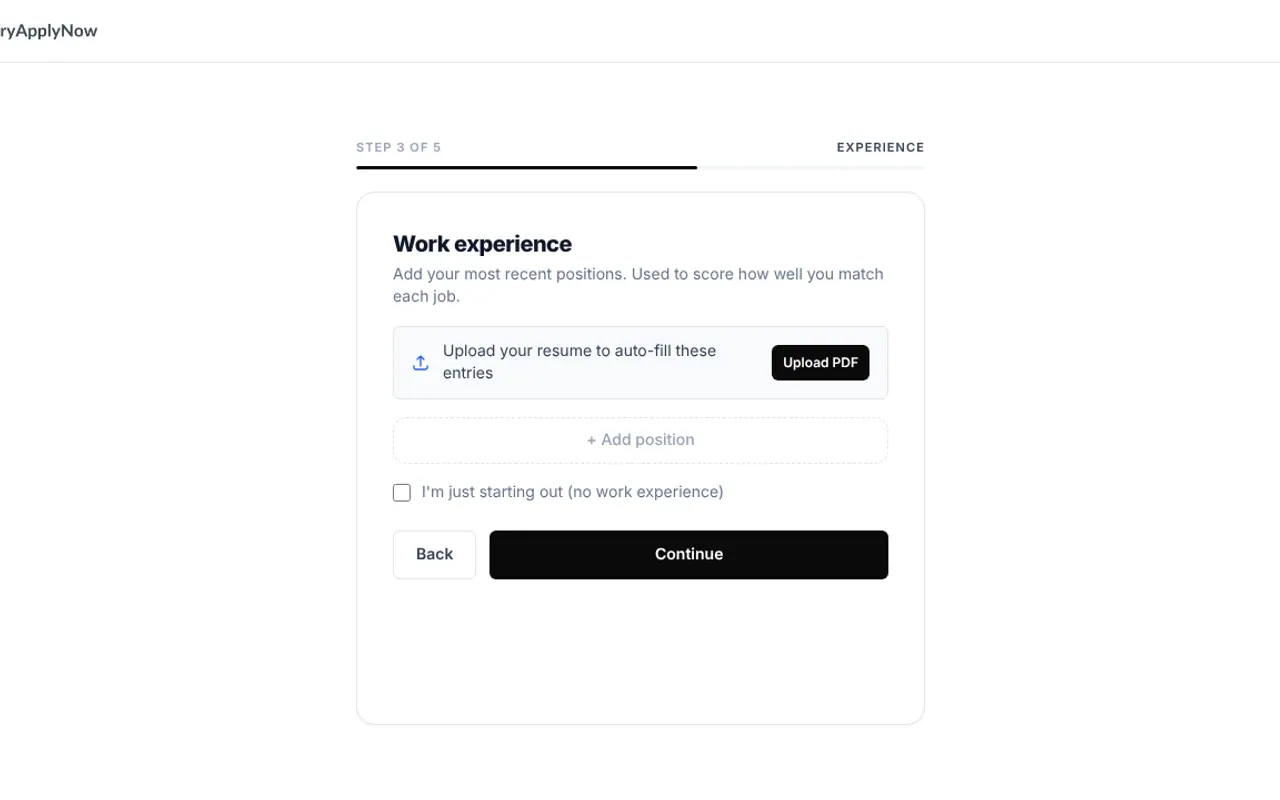TryApplyNow - Step 1 screenshot captured by Lastest
