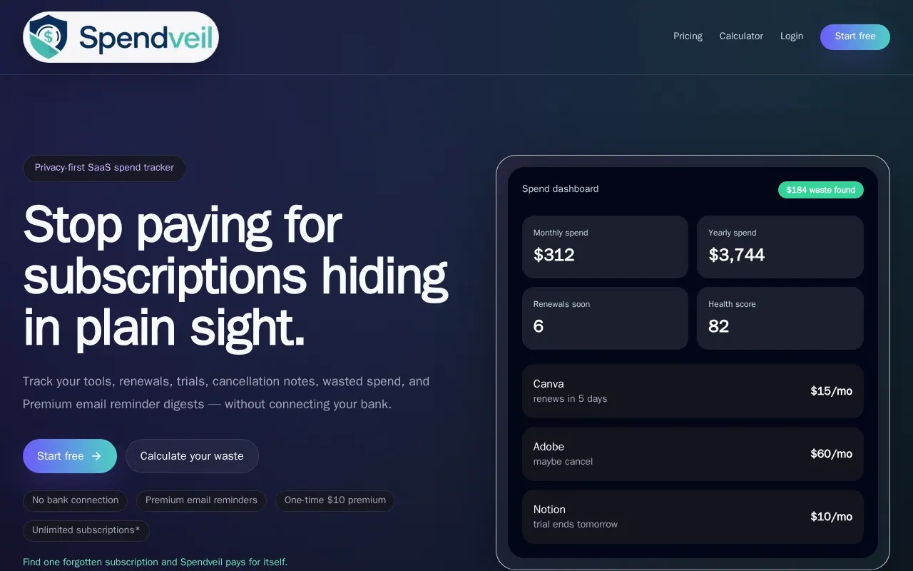 Spendveil - Step 1 screenshot captured by Lastest