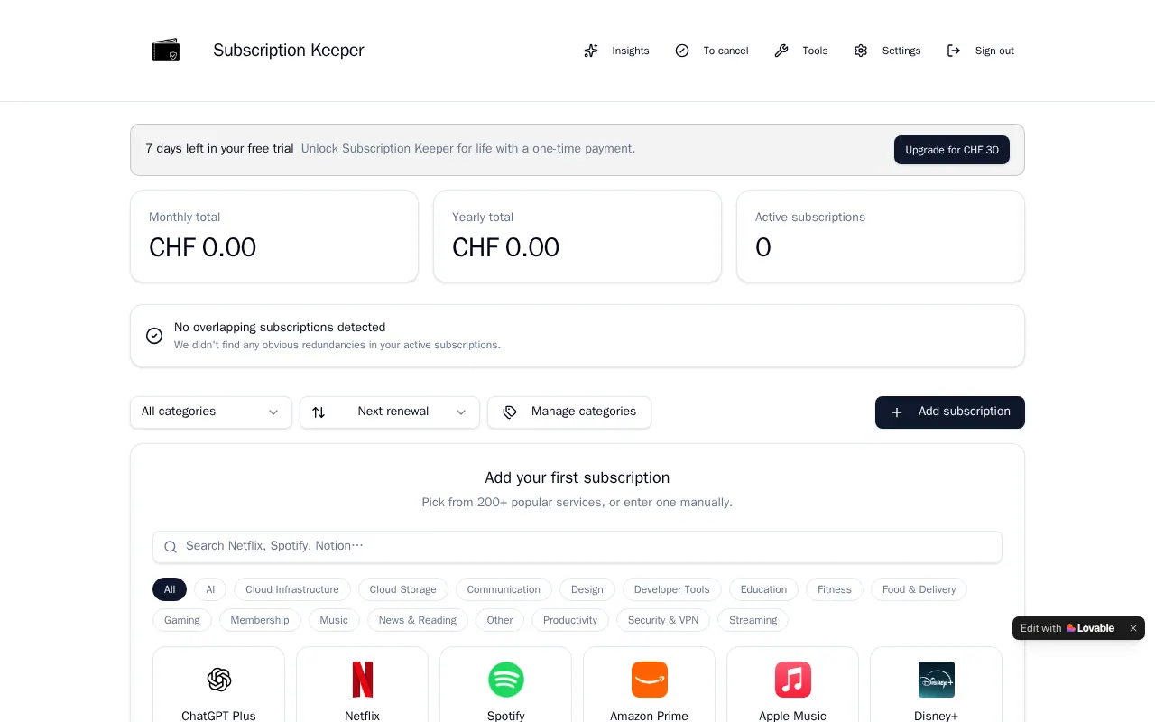 SubscriptionKeeper - Step 1 screenshot captured by Lastest