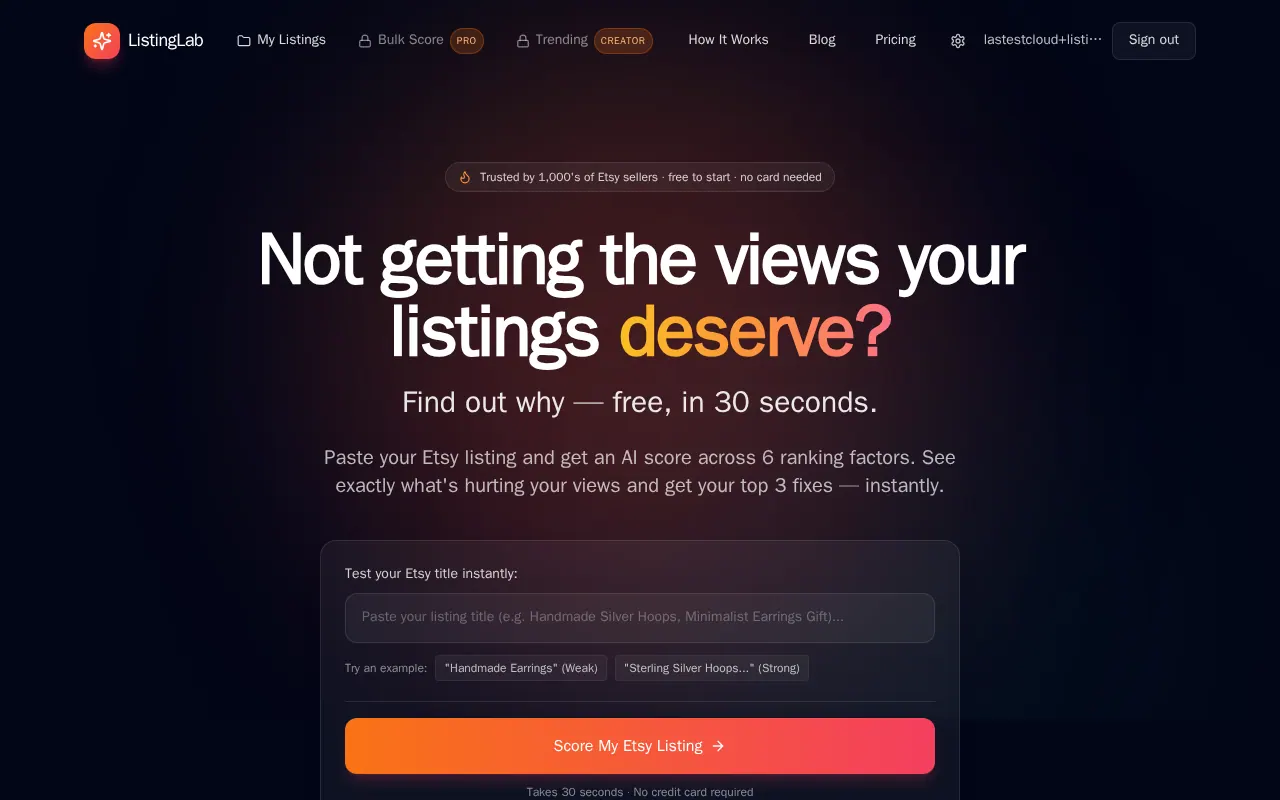 ListingLab - Step 1 screenshot captured by Lastest