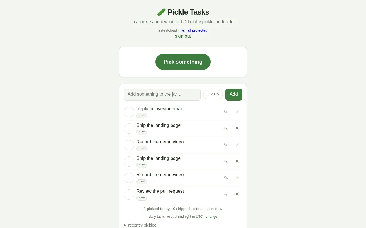 pickletasks - Step 1 screenshot captured by Lastest
