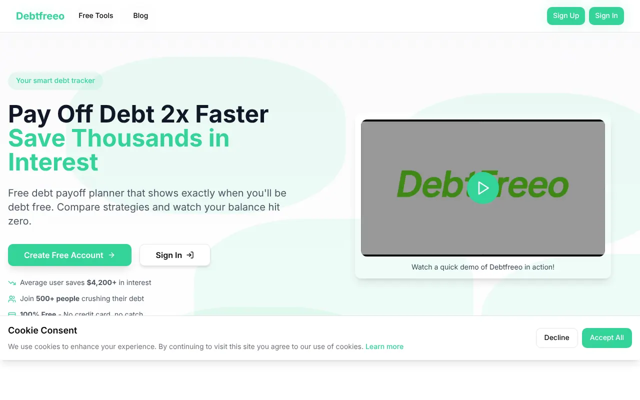 Debtfreeo - Step 1 screenshot captured by Lastest