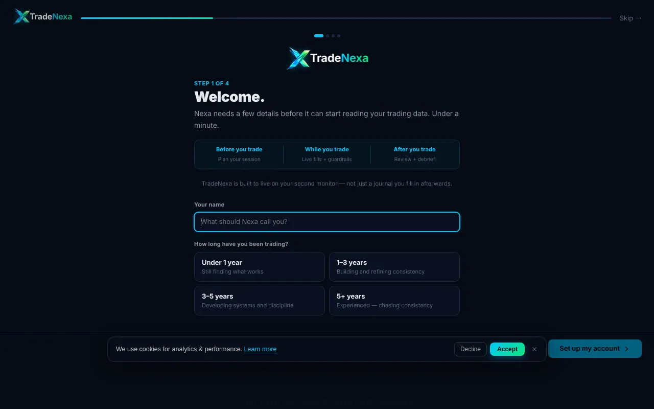 TradeNexa - Step 1 screenshot captured by Lastest