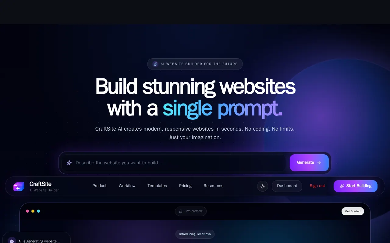 CraftSite AI - Step 1 screenshot captured by Lastest