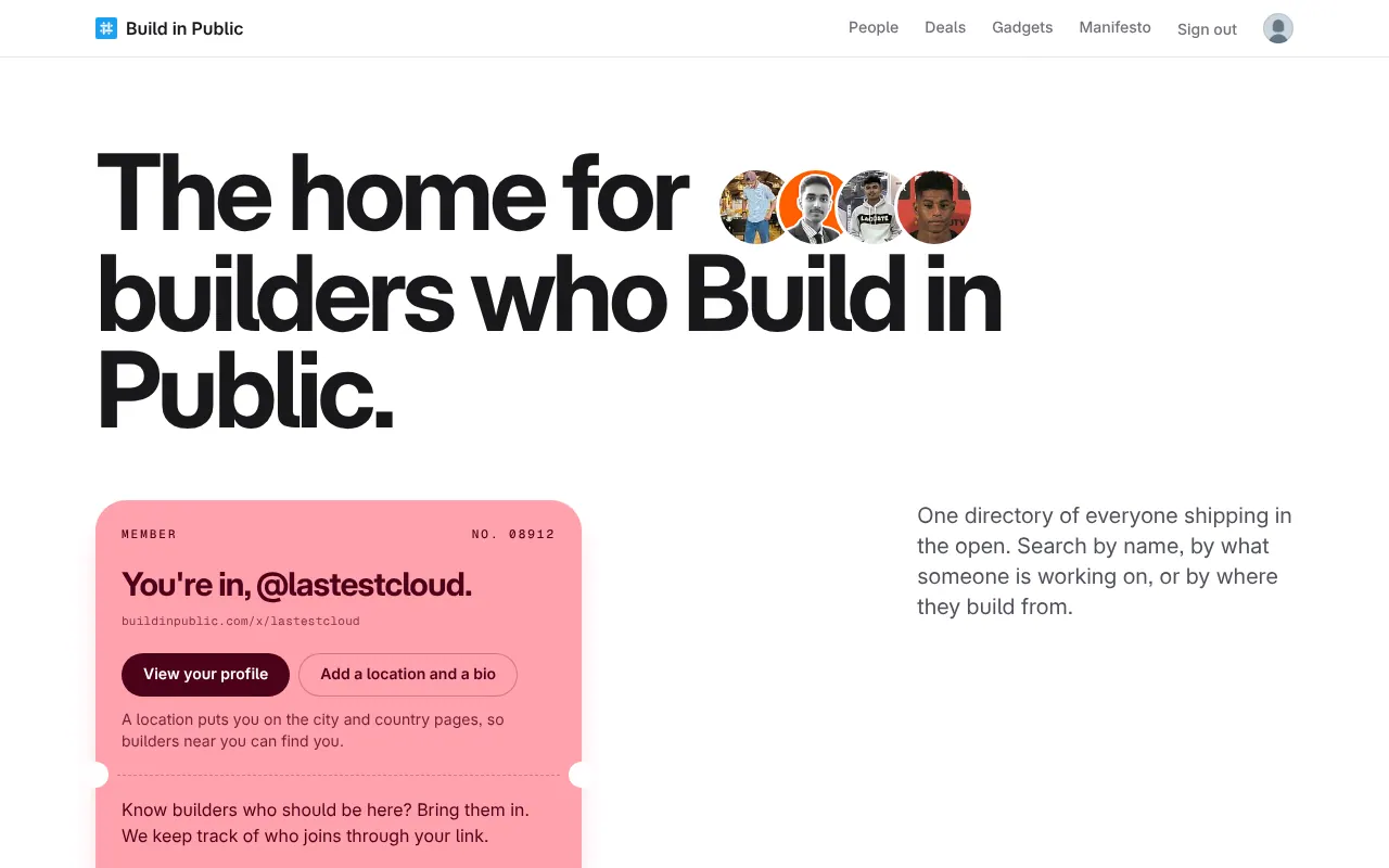 Build in Public - Step 1 screenshot captured by Lastest