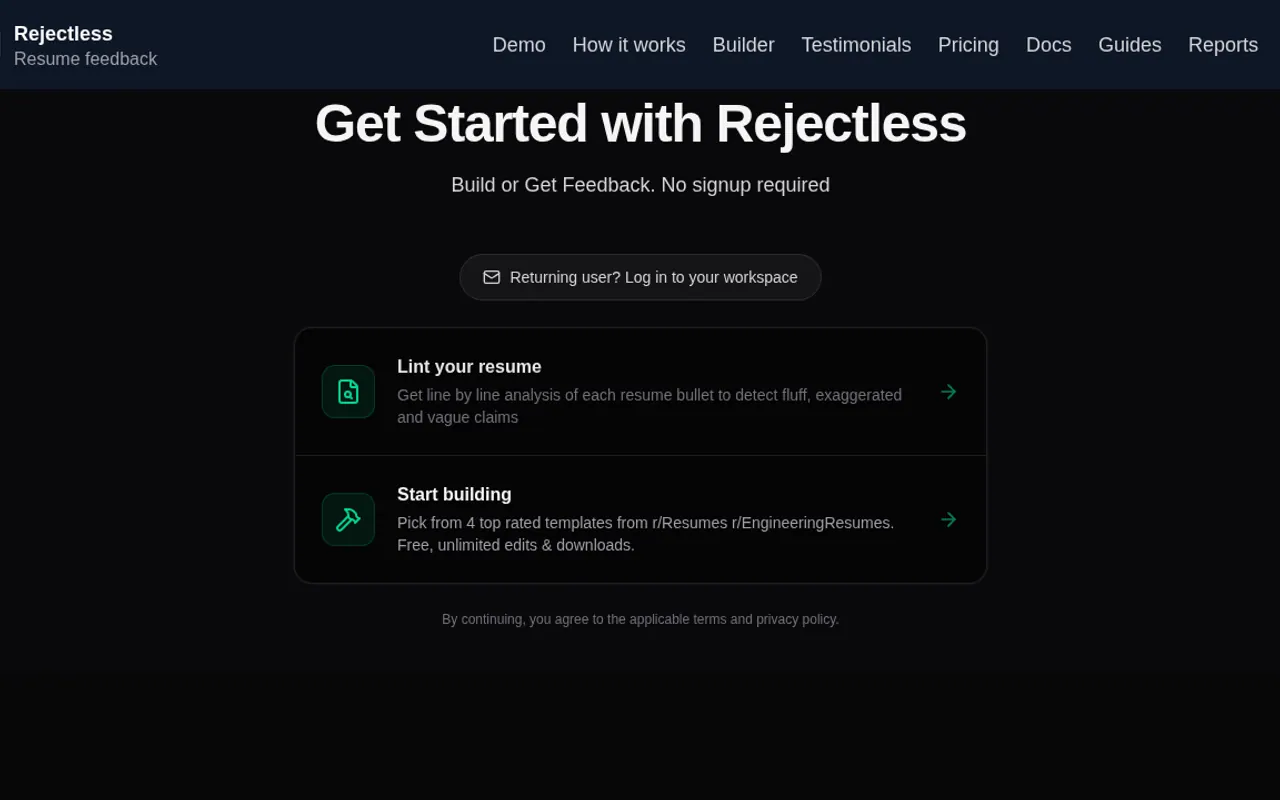 Rejectless - Step 1 screenshot captured by Lastest