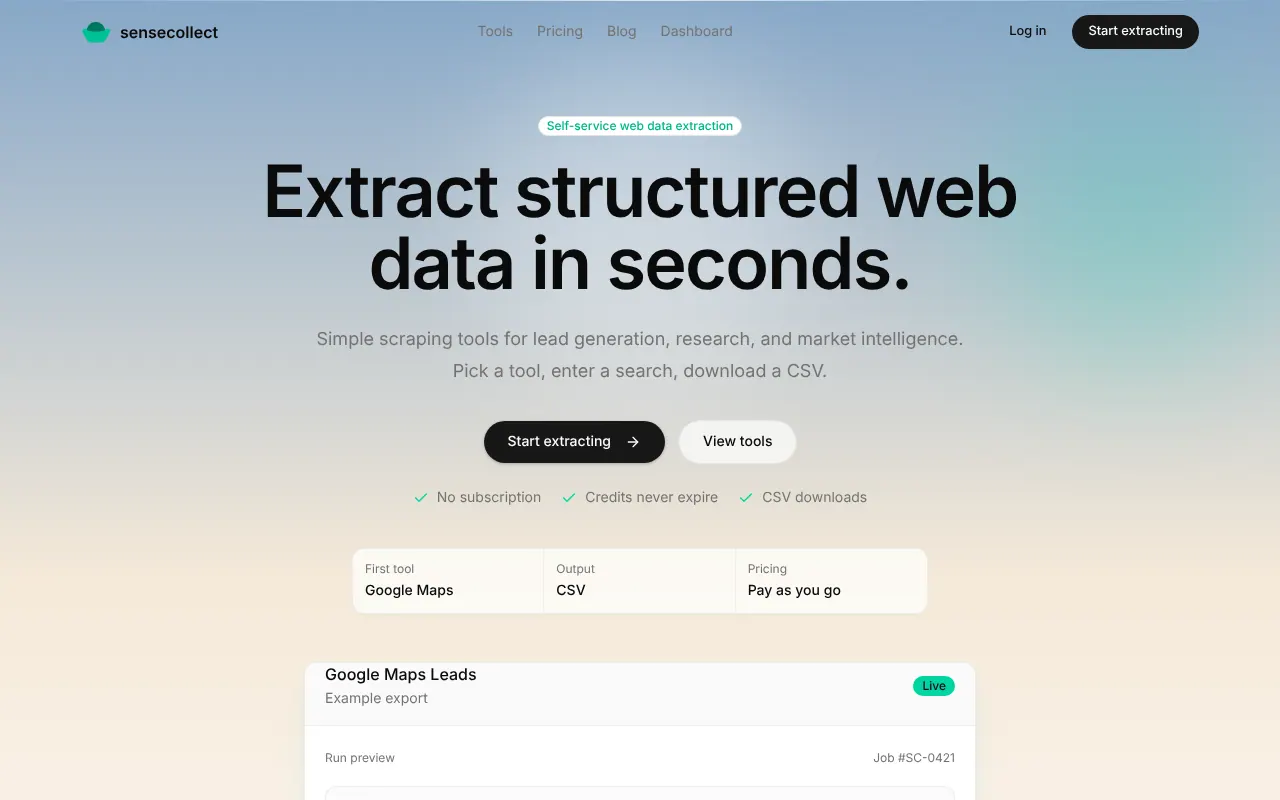 sensecollect - Step 1 screenshot captured by Lastest