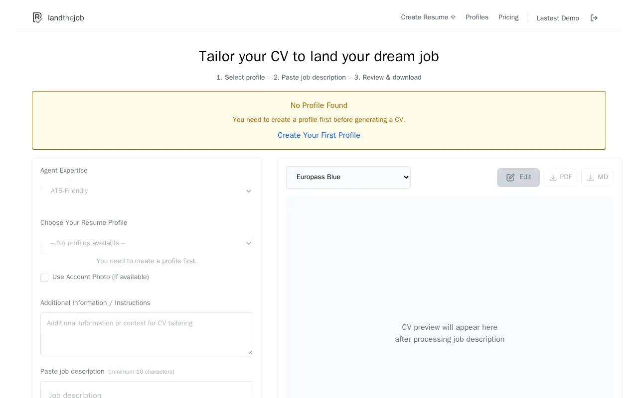 LandTheJob - Step 1 screenshot captured by Lastest
