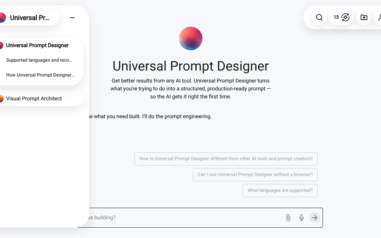 Universal Prompt Designer - Step 1 screenshot captured by Lastest