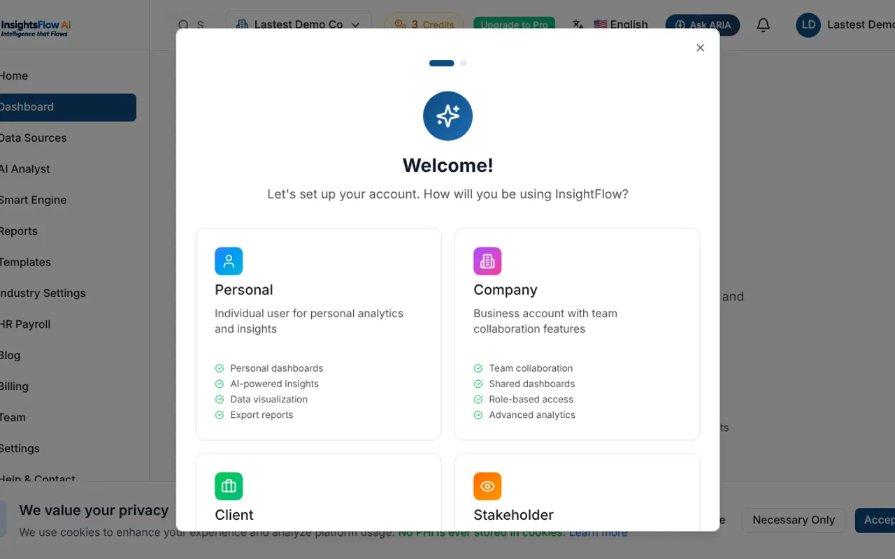 InsightsFlow AI - Step 1 screenshot captured by Lastest