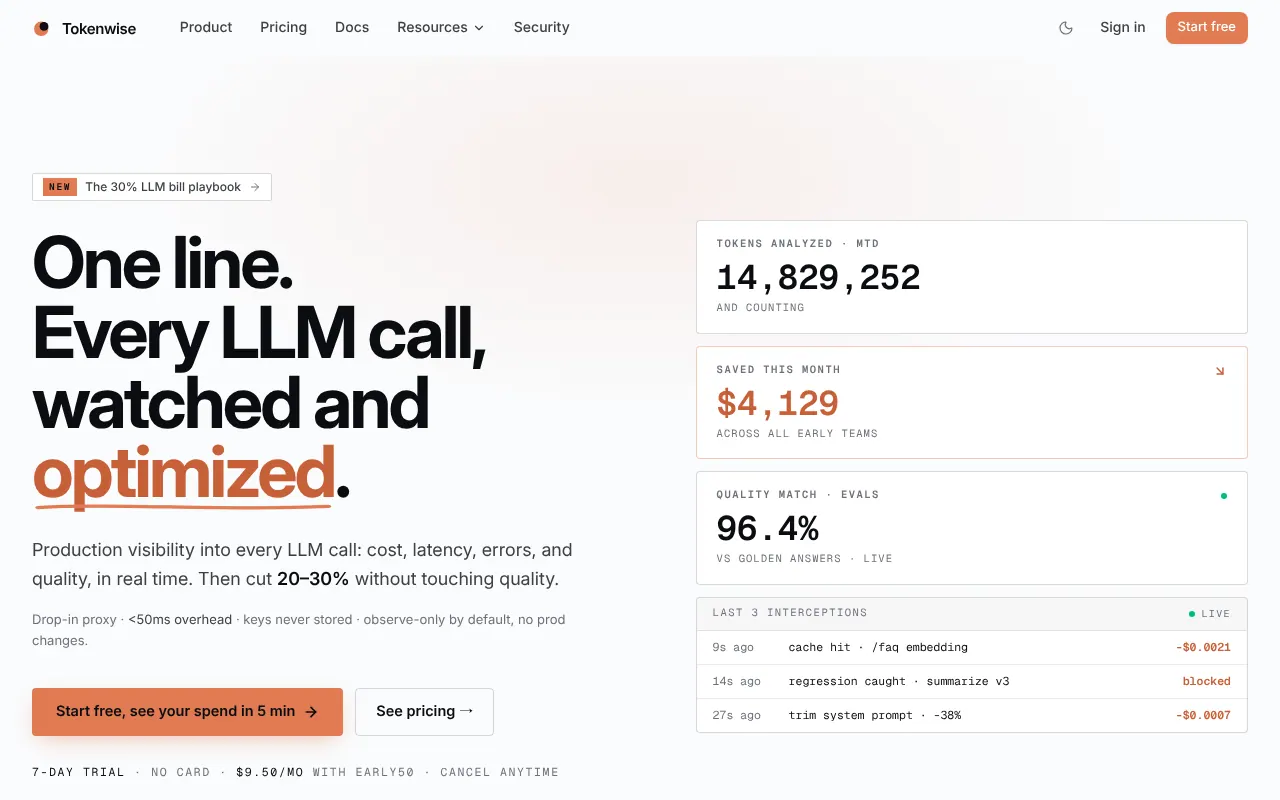 Tokenwise - Step 1 screenshot captured by Lastest