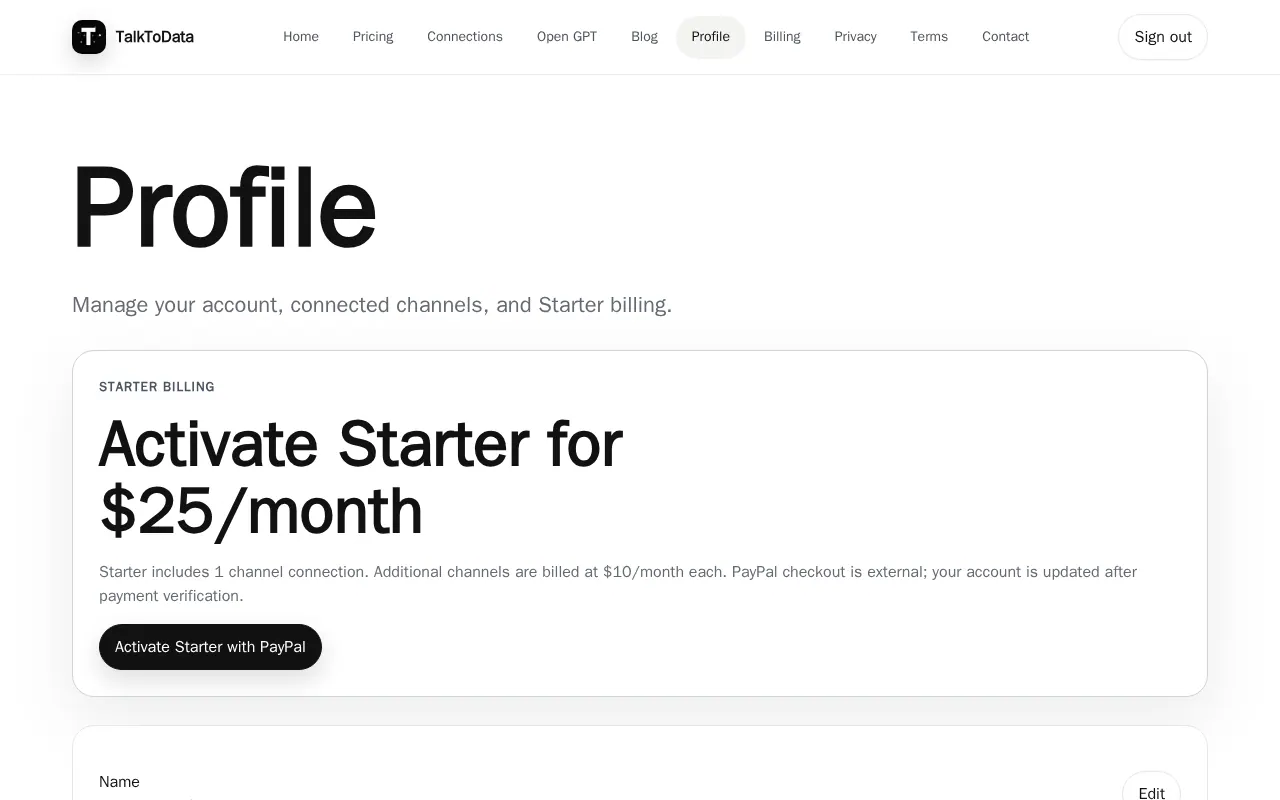 talktodata - Step 1 screenshot captured by Lastest