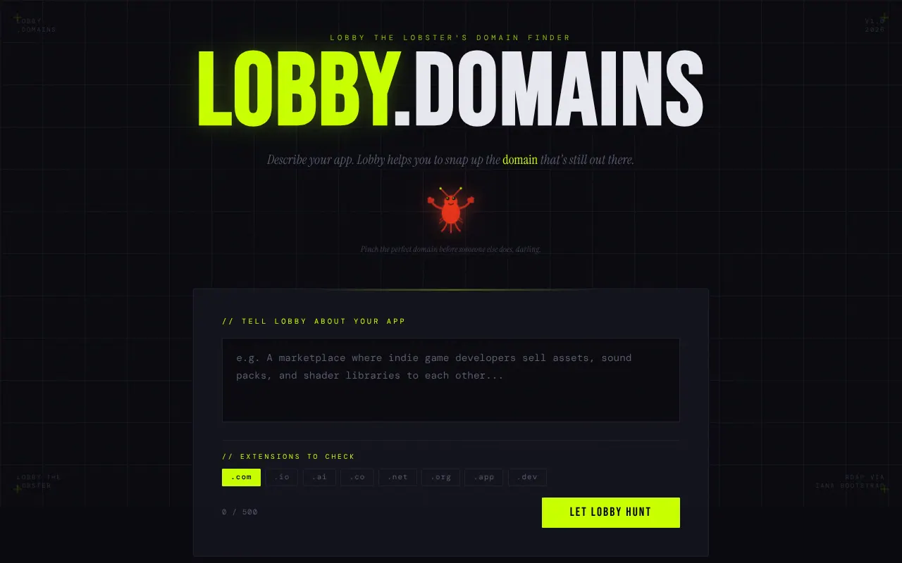 Lobby.domains - Step 1 screenshot captured by Lastest