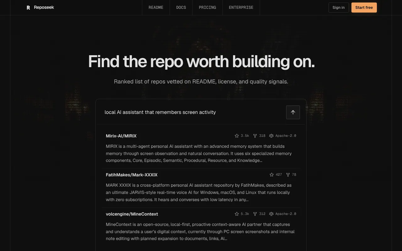 Reposeek - Step 1 screenshot captured by Lastest