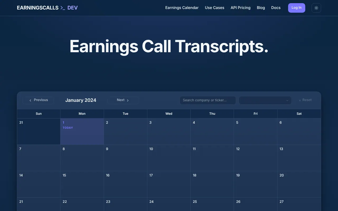 earningscalls.dev - Step 1 screenshot captured by Lastest