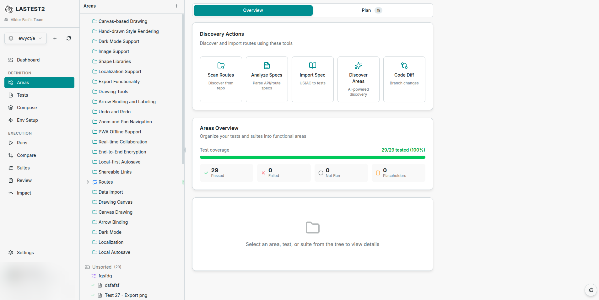 Lastest route and area auto-discovery for autonomous test generation